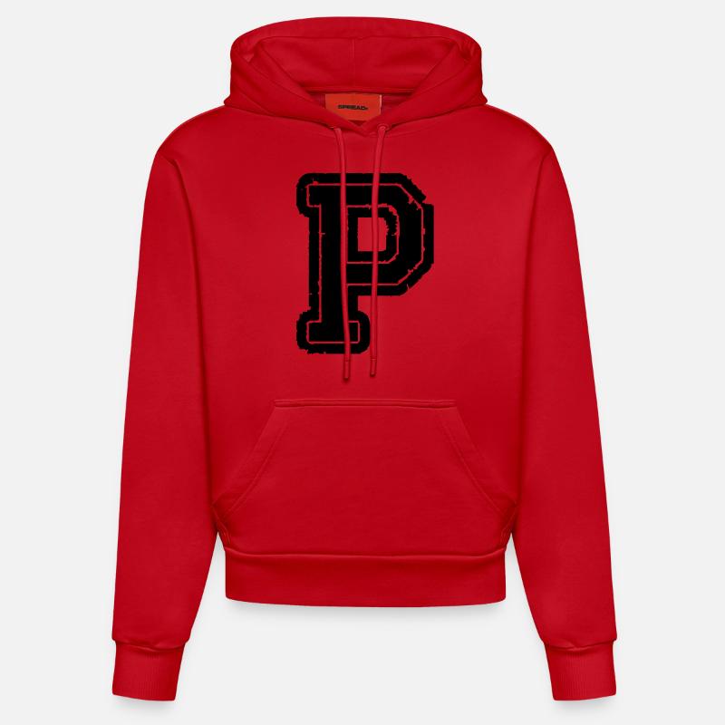 lettre P - Sweat à capuche bio ajusté fabriqué en UE - rouge