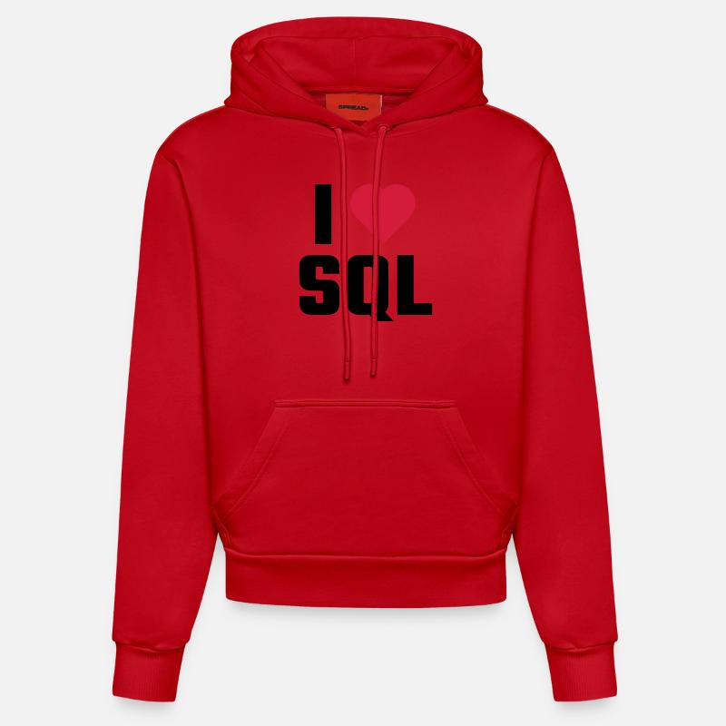 J'aime SQL - Sweat à capuche bio ajusté fabriqué en UE - rouge