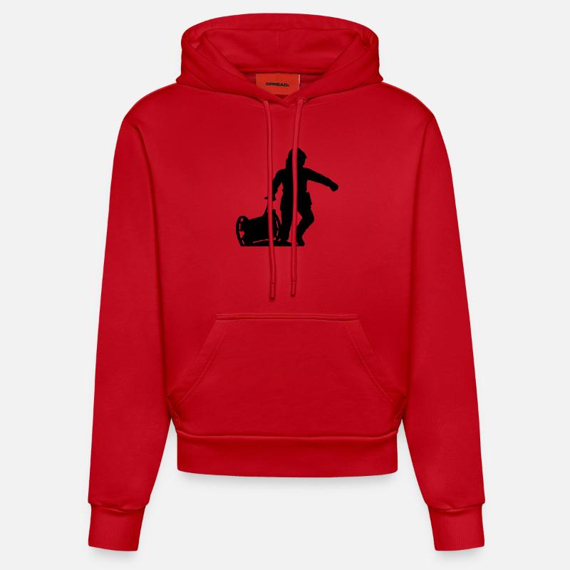 Sapeur Pompier avec dévidoir - Sweat à capuche bio ajusté fabriqué en UE - rouge