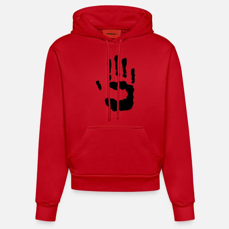 trace de main - Sweat à capuche bio ajusté fabriqué en UE - rouge