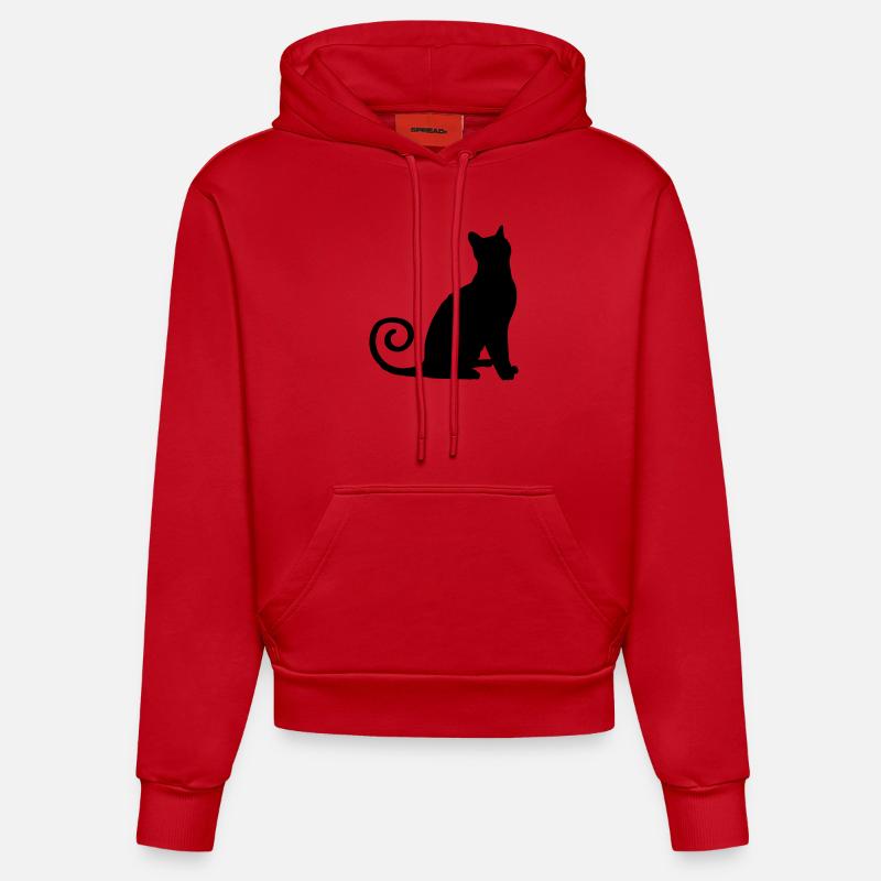 Silhouette de chat - Sweat à capuche bio ajusté fabriqué en UE - rouge