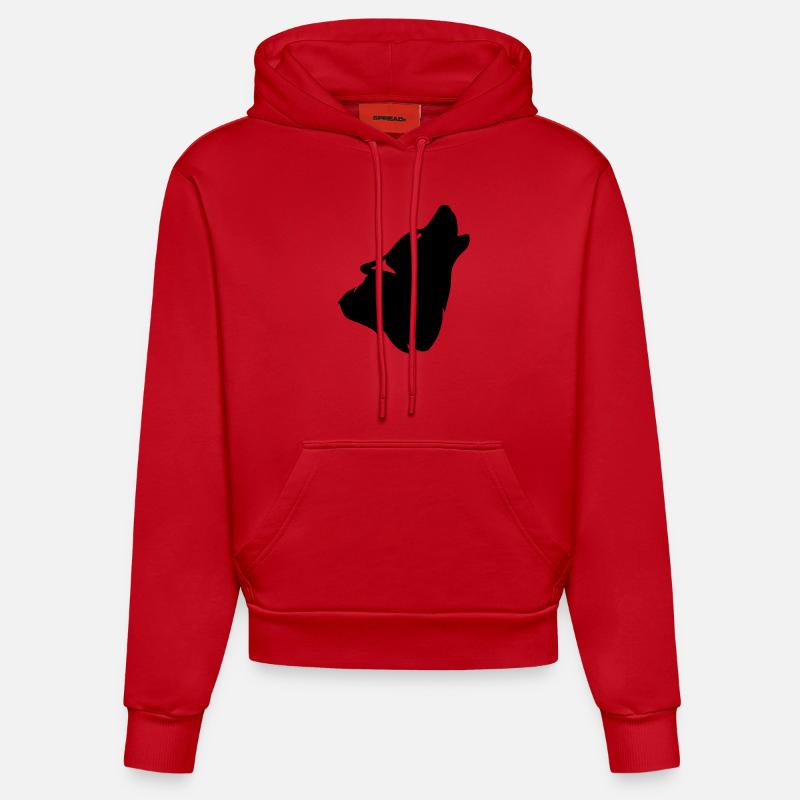 silhouette loup hurlement ombre shadow0 - Sweat à capuche bio ajusté fabriqué en UE - rouge