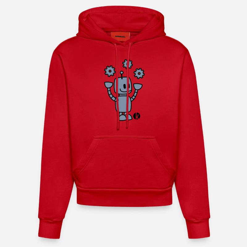 Happy Robot (2c) - Sweat à capuche bio ajusté fabriqué en UE - rouge