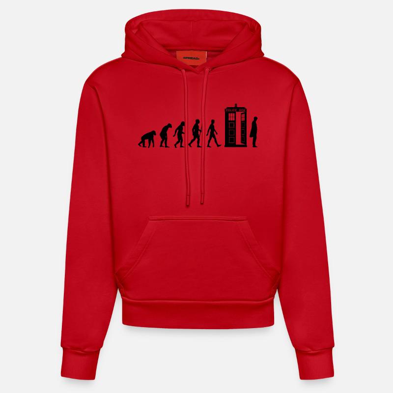 Evolution Tardis - Sweat à capuche bio ajusté fabriqué en UE - rouge