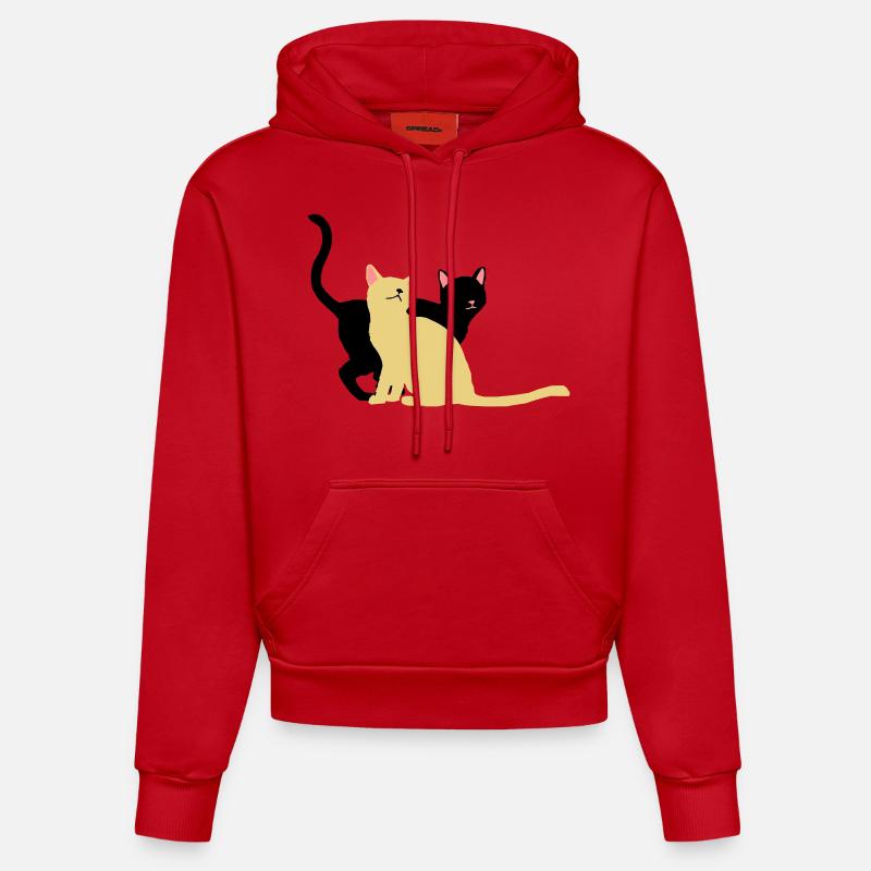 2 chats - Sweat à capuche bio ajusté fabriqué en UE - rouge
