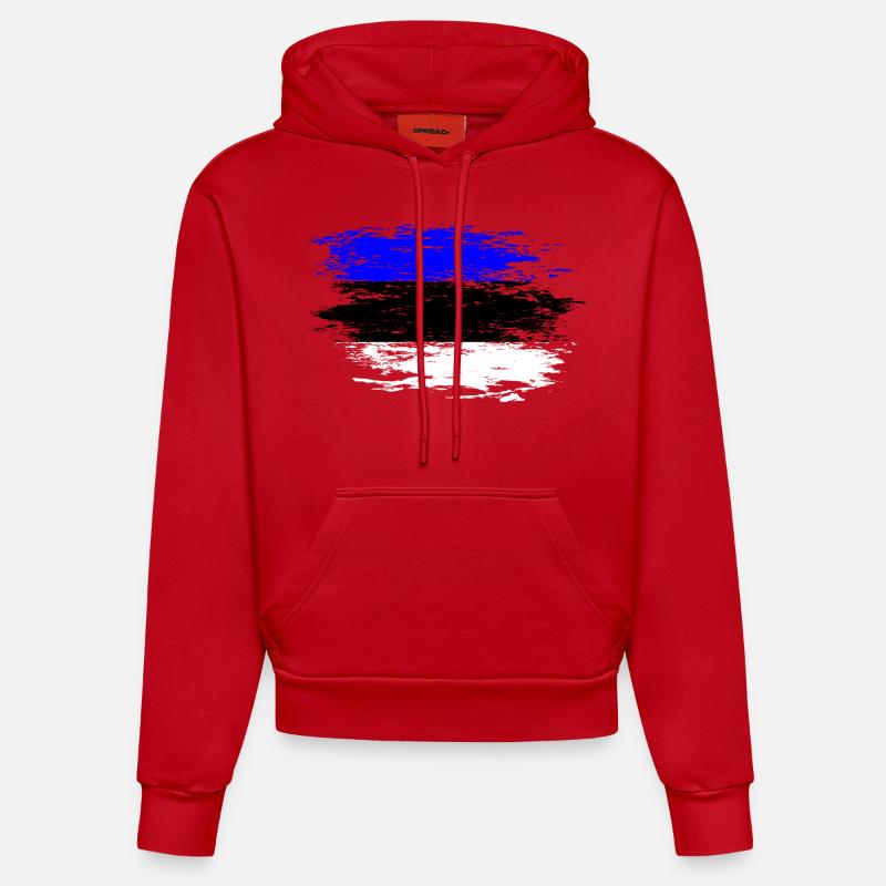 Drapeau de l’Estonie utilisé - Sweat à capuche bio ajusté fabriqué en UE - rouge