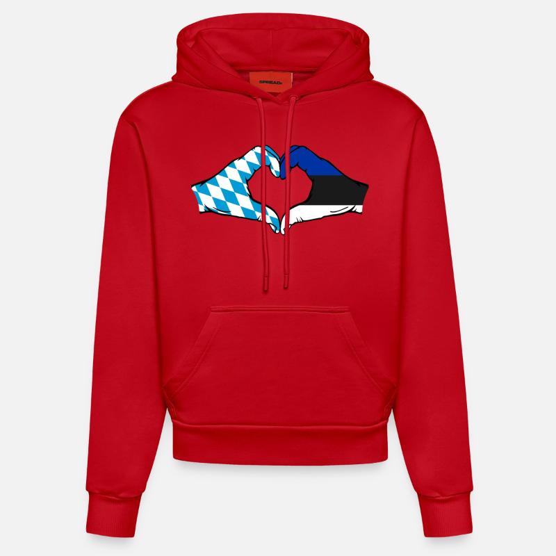 Bavière, Estonie, Drapeau, Aiguilles, Coeur - Sweat à capuche bio ajusté fabriqué en UE - rouge