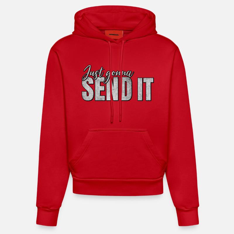Je vais juste l’envoyer - Sweat à capuche bio ajusté fabriqué en UE - rouge