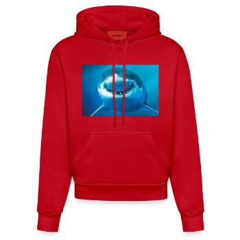 Lächelnder Hai unter Wasser - Organic Fitted Hoodie Made in EU - Rot - Vorne