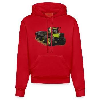 MB trac 1600 turbo avec remorque - Sweat à capuche bio ajusté fabriqué en UE - rouge - Devant