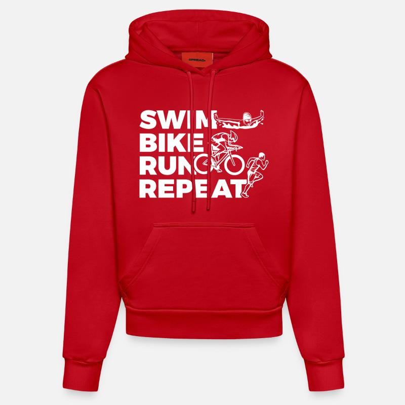 Swim Bike Run Repeat - Sweat à capuche bio ajusté fabriqué en UE - rouge