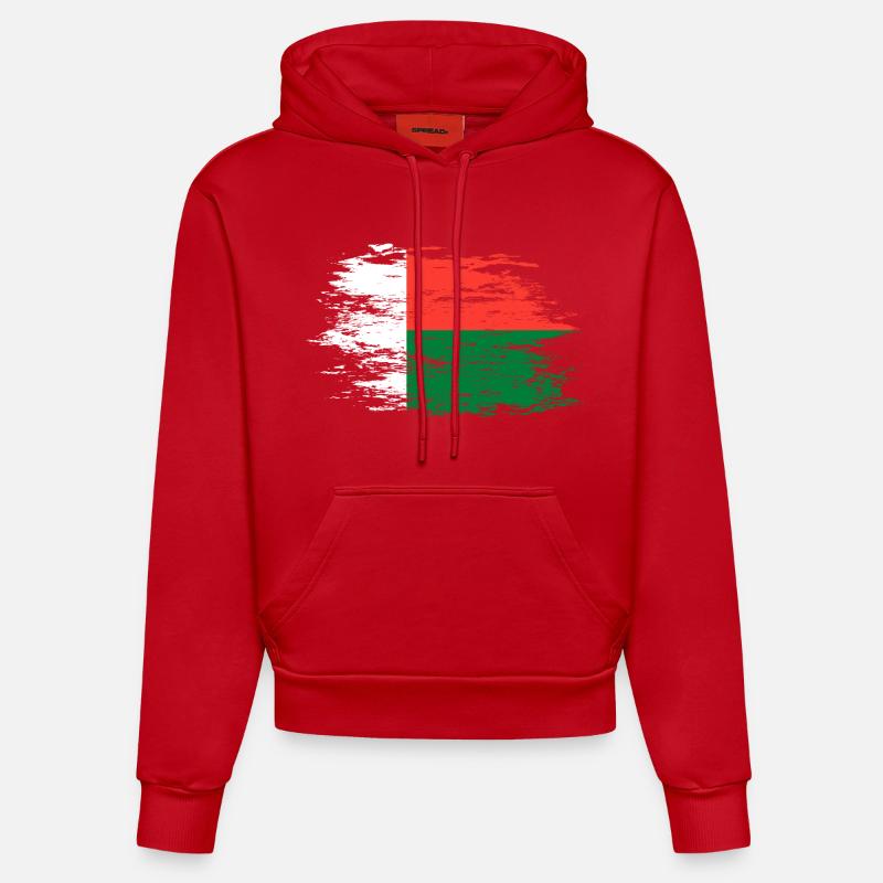 Drapeau de Madagascar utilisé - Sweat à capuche bio ajusté fabriqué en UE - rouge