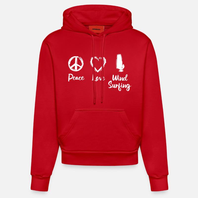 Peace Love Wind Surf - Sweat à capuche bio ajusté fabriqué en UE - rouge