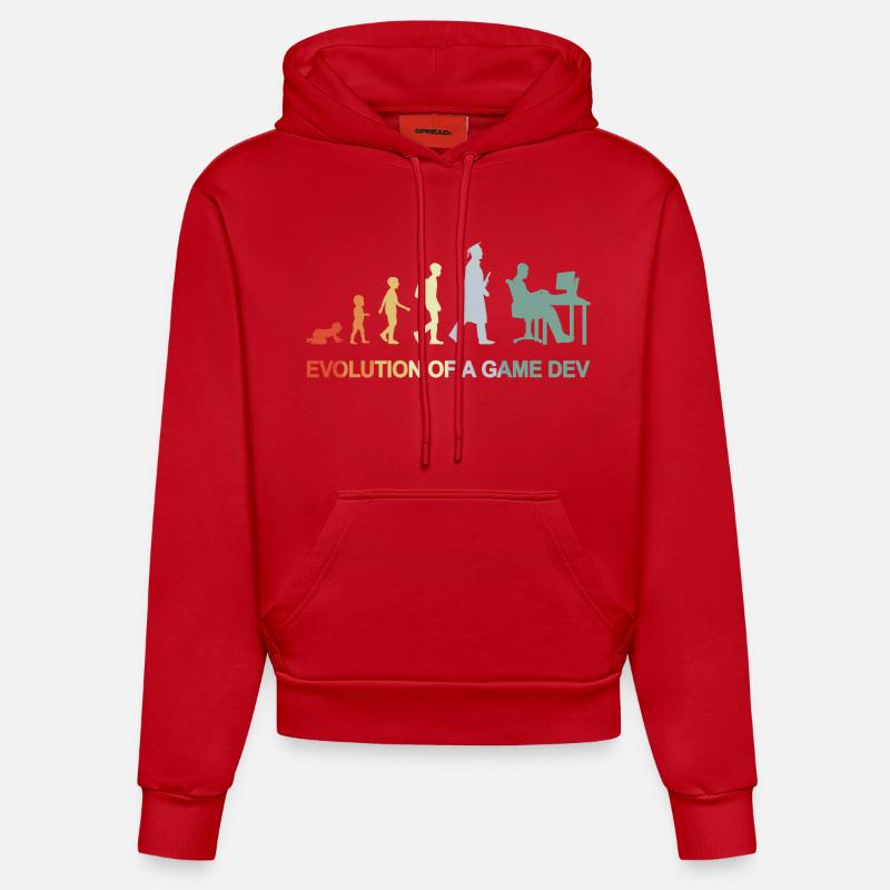 Évolution du développement de jeux - Sweat à capuche bio ajusté fabriqué en UE - rouge