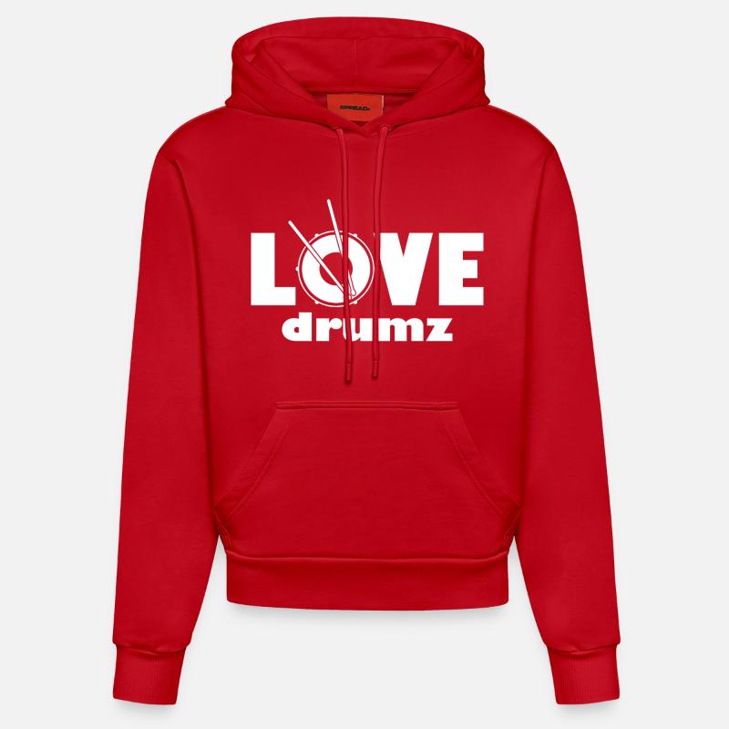 Love Drumz Heartbeat Conception graphique - Sweat à capuche bio ajusté fabriqué en UE - rouge