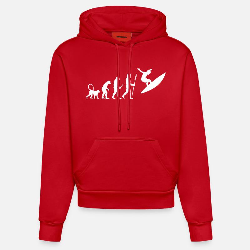 Évolution du surf - Sweat à capuche bio ajusté fabriqué en UE - rouge