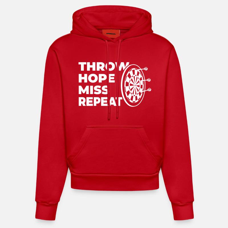 lancer, espérer, manquer, répéter - Sweat à capuche bio ajusté fabriqué en UE - rouge