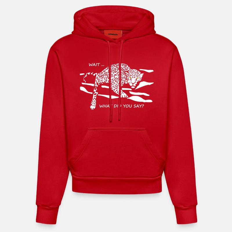 Leopard Awakened : Qu’avez-vous dit ? - Sweat à capuche bio ajusté fabriqué en UE - rouge