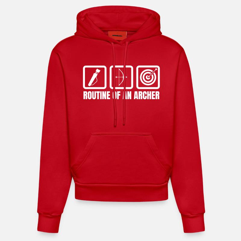 Routine d’un archer - Sweat à capuche bio ajusté fabriqué en UE - rouge