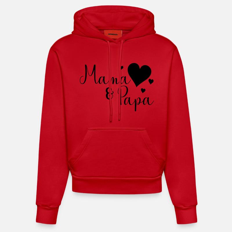 Maman et papa - Sweat à capuche bio ajusté fabriqué en UE - rouge