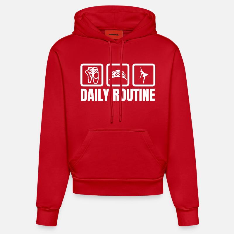 Routine quotidienne de la ballerine - Sweat à capuche bio ajusté fabriqué en UE - rouge