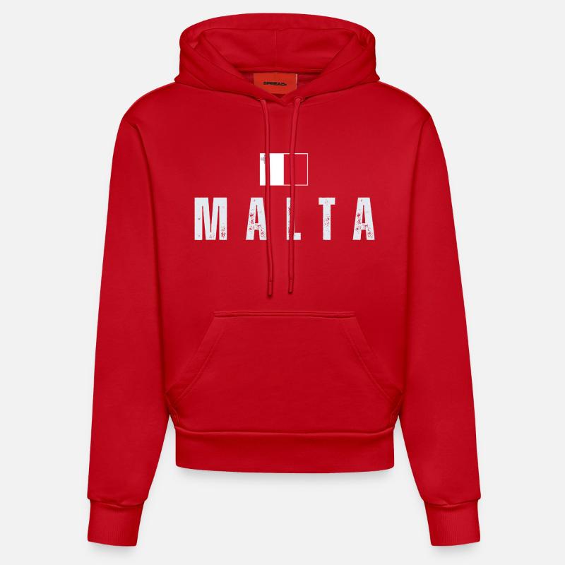 Drapeau de Malte, patriote maltais - Sweat à capuche bio ajusté fabriqué en UE - rouge