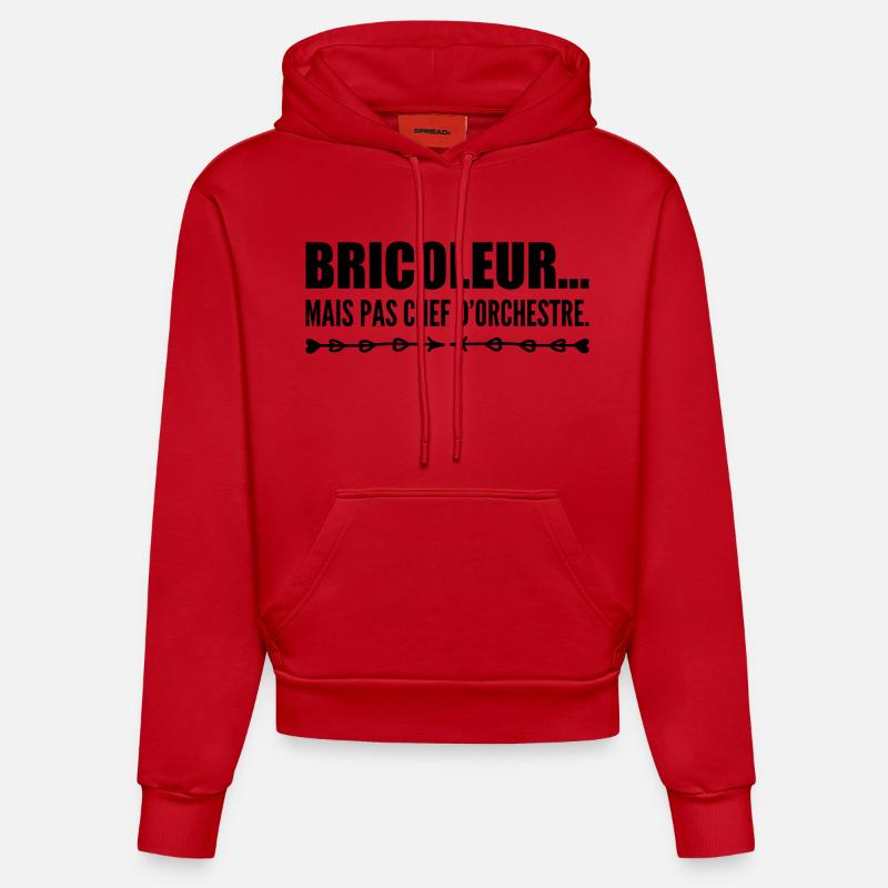 Attention, je bricole sans mode d’emploi - Sweat à capuche bio ajusté fabriqué en UE - rouge