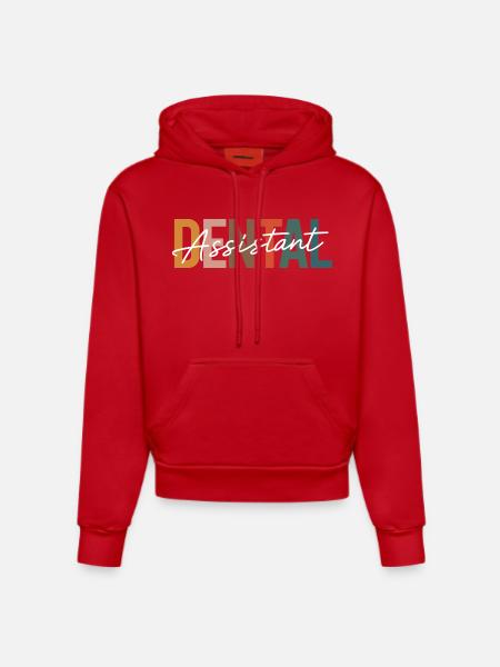 Dental Assist Farbblock Design - Organic Fitted Hoodie Made in EU - Rot