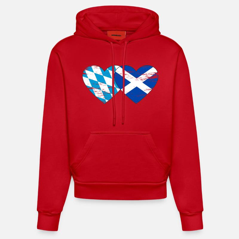 Bavière, Ecosse, drapeau, coeur utilisé - Sweat à capuche bio ajusté fabriqué en UE - rouge