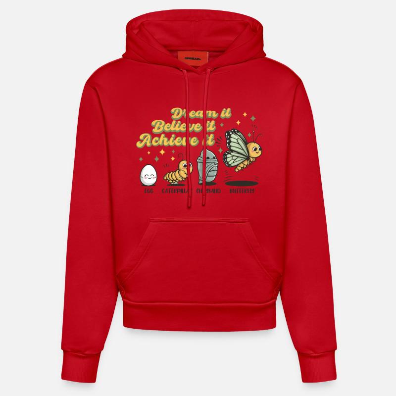 Chenille Papillon Ecole Evolution Cadeau - Sweat à capuche bio ajusté fabriqué en UE - rouge