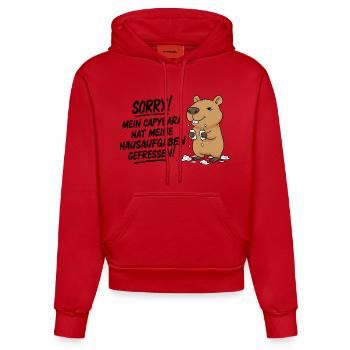 Sorry! Capybara hat meine Hausaufgaben gefressen - Organic Fitted Hoodie Made in EU - Rot - Vorne