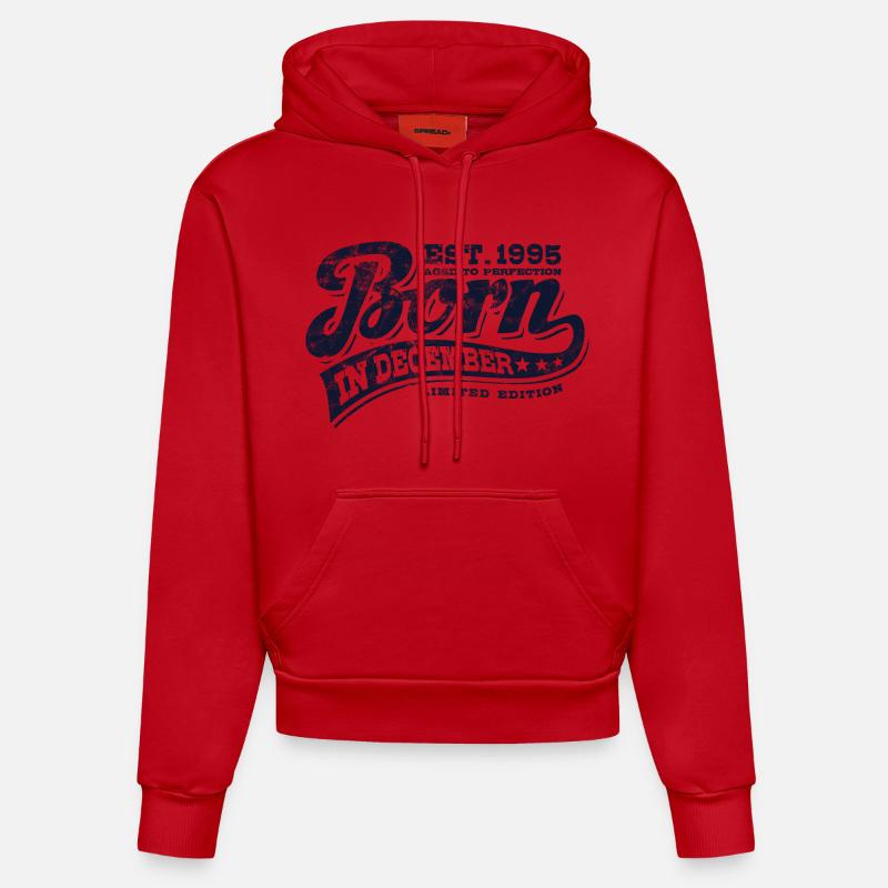 Né en décembre 1995 - Anniversaire - Cadeau - Sweat à capuche bio ajusté fabriqué en UE - rouge
