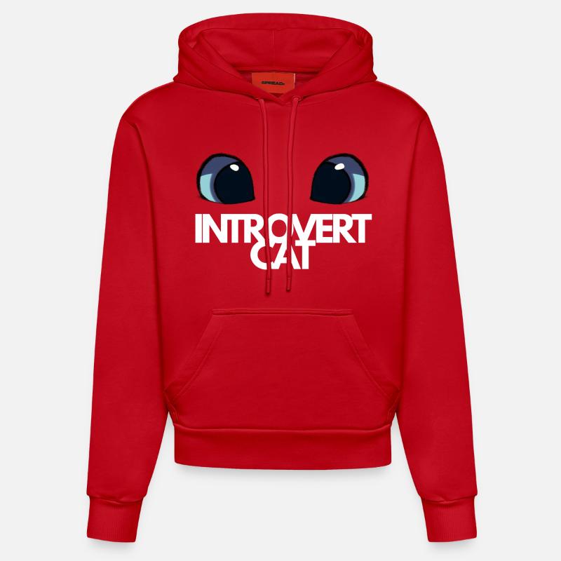 Chat Introvert Yeux Bleus - Sweat à capuche bio ajusté fabriqué en UE - rouge