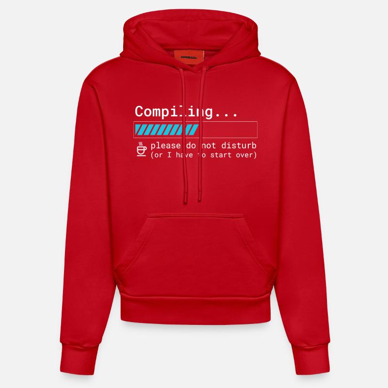 Lustiges Programmierer T-Shirt - Compiling Please  - Organic Fitted Hoodie Made in EU - Rot