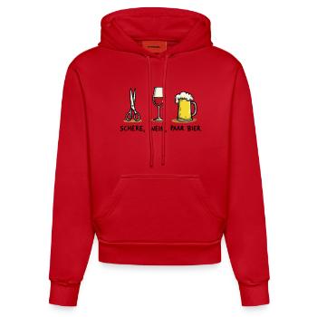 Ciseaux, vin, couple, bière, drôle, jeu de mots de fête - Sweat à capuche bio ajusté fabriqué en UE - rouge - Devant