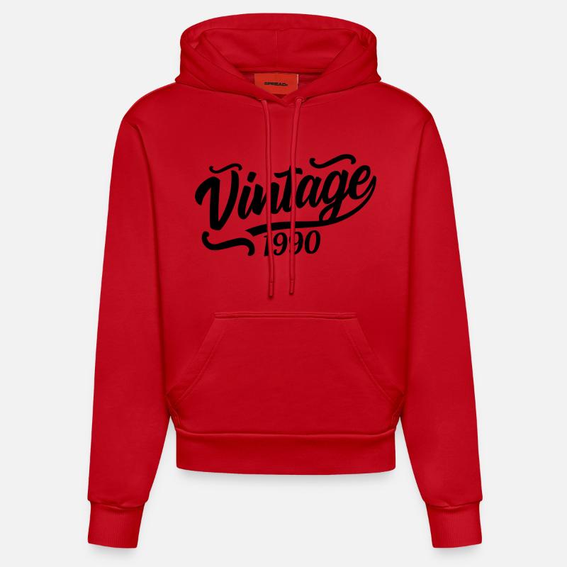 1990 Né en 1990, 56e anniversaire - Sweat à capuche bio ajusté fabriqué en UE - rouge