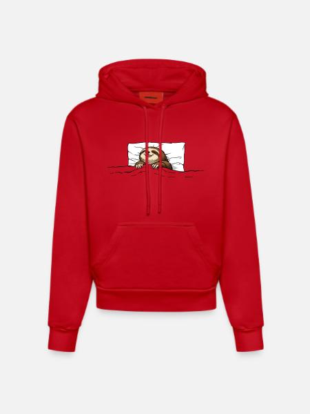 Sleeping Sloth – Cozy Chill Motif - Organic Fitted Hoodie Made in EU - red