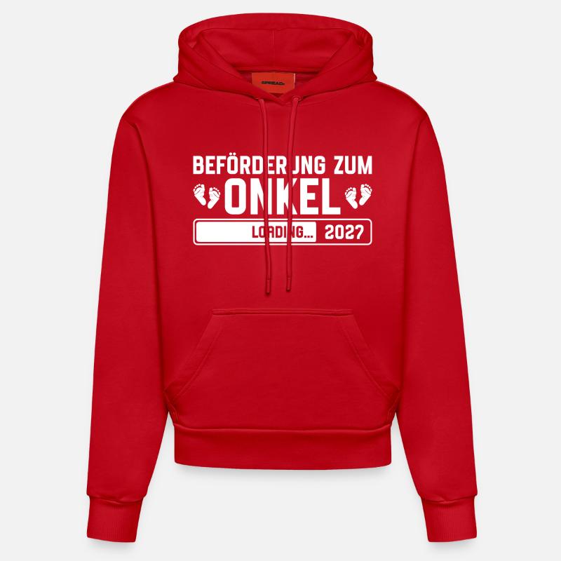 Promotion à Oncle 2027 - Sweat à capuche bio ajusté fabriqué en UE - rouge