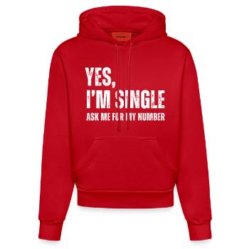 Ja, ich bin Single, frag mich nach meiner Nummer, lustiges Dating - Organic Fitted Hoodie Made in EU - Rot - Vorne