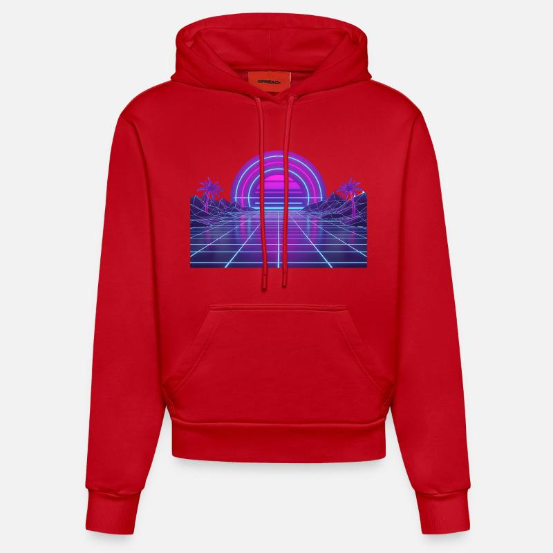 Motif néon Retro Synthwave Couchant - Sweat à capuche bio ajusté fabriqué en UE - rouge