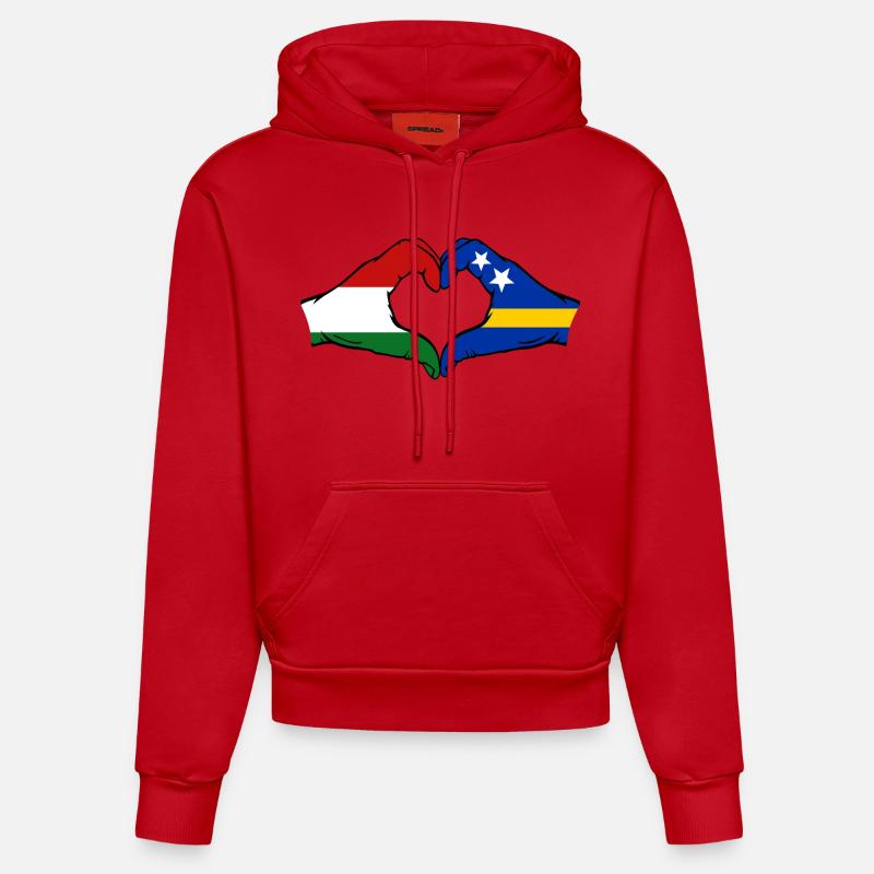 Ungarn_Curaçao_Flagge_Haende_Herzform - Sweat à capuche bio ajusté fabriqué en UE - rouge