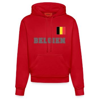 BELGIEN Trikot Look - Nationalflagge Fahne Flagge - Organic Fitted Hoodie Made in EU - Rot - Vorne