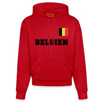 BELGIEN Trikot Look - Nationalflagge Fahne Flagge - Organic Fitted Hoodie Made in EU - Rot - Vorne