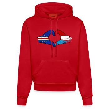 Mains du drapeau luxembourgeois du Cap-Vert utilisées - Sweat à capuche bio ajusté fabriqué en UE - rouge - Devant