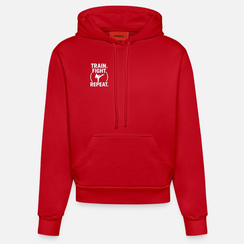 Répétition du combat de train - Sweat à capuche bio ajusté fabriqué en UE - rouge