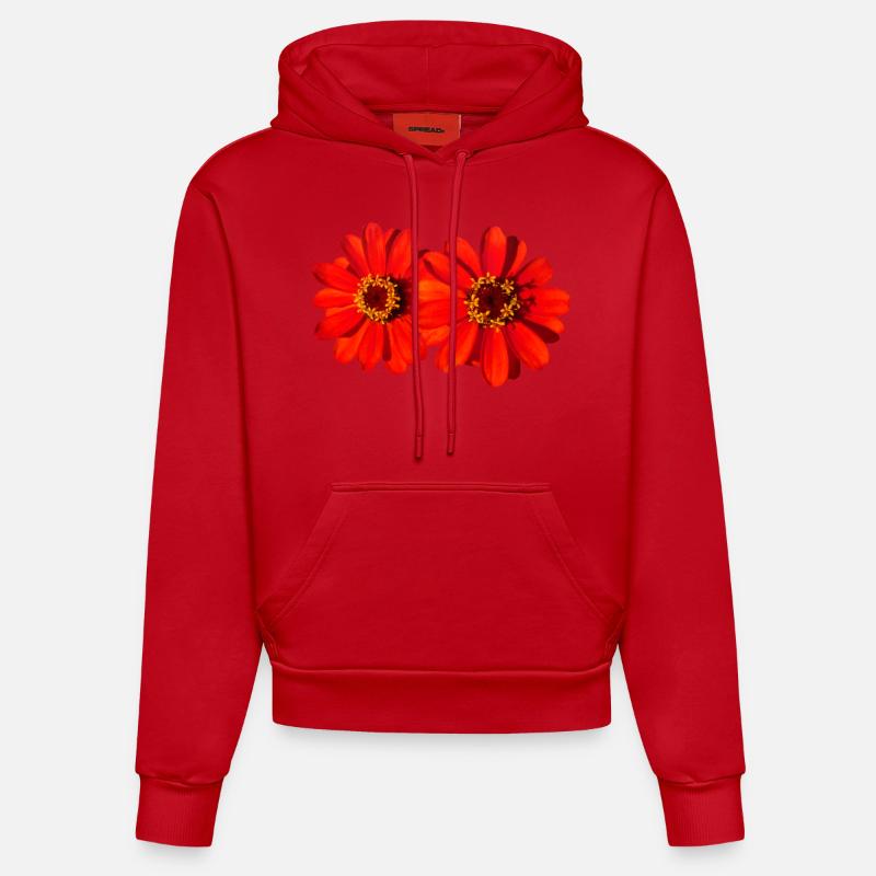 belles fleurs rouges, fleurs, nature - Sweat à capuche bio ajusté fabriqué en UE - rouge