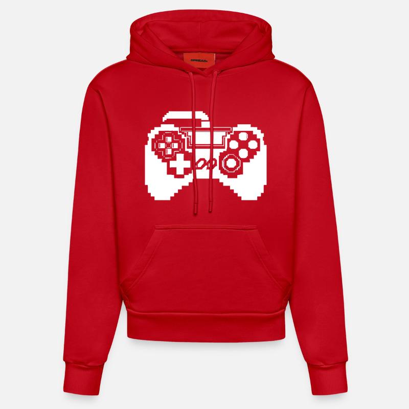 Game Controller Pixel Grafik - Organic Fitted Hoodie Made in EU - Rot
