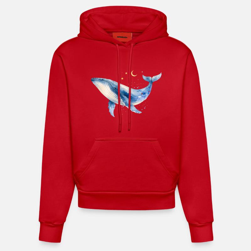 Aquarelle de baleine par MEERchandise - Sweat à capuche bio ajusté fabriqué en UE - rouge