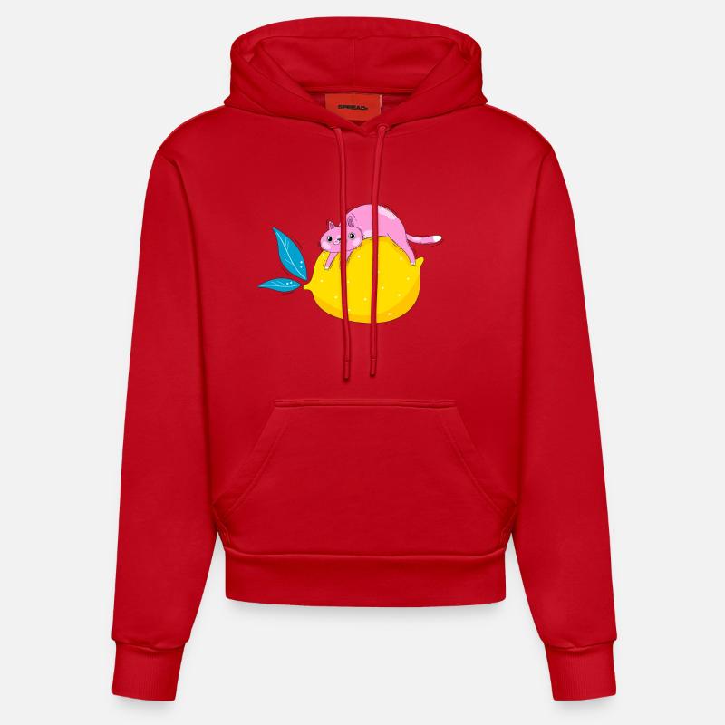 Chat et citron - Sweat à capuche bio ajusté fabriqué en UE - rouge
