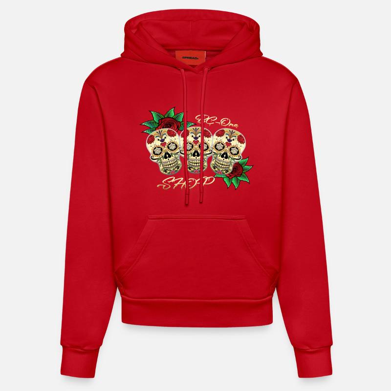 Crânes - Sweat à capuche bio ajusté fabriqué en UE - rouge
